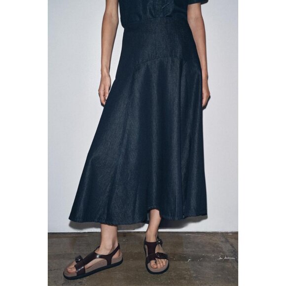 ZARA ZW COLLECTION DENIM MIDI SKIRT - Picture 1 of 8